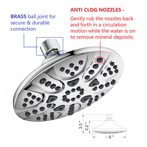 Ana Bath 6Inch Multi Function Dual Shower Head with 2 Flexible Bars